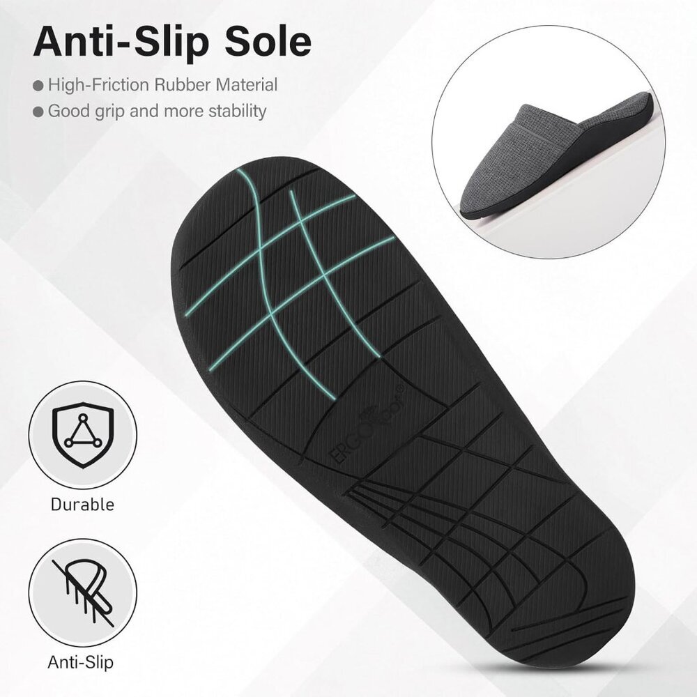 Women's Orthotic Closed Toe Non Slip Rubber Sole House Gray Slippers Shoes - Picture 5 of 6
